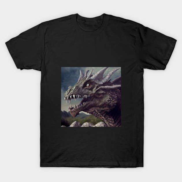 Black Fierce Dragon T-Shirt by tfortwo